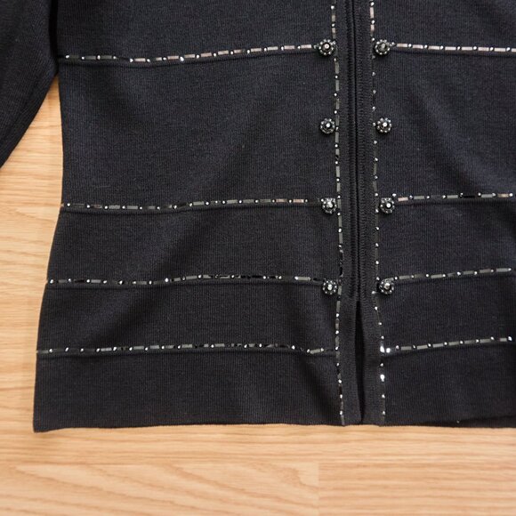 St John Evening by Marie Gray Wool Blend Knit Black Full Zip Cardigan, Size 4 - Picture 3 of 11